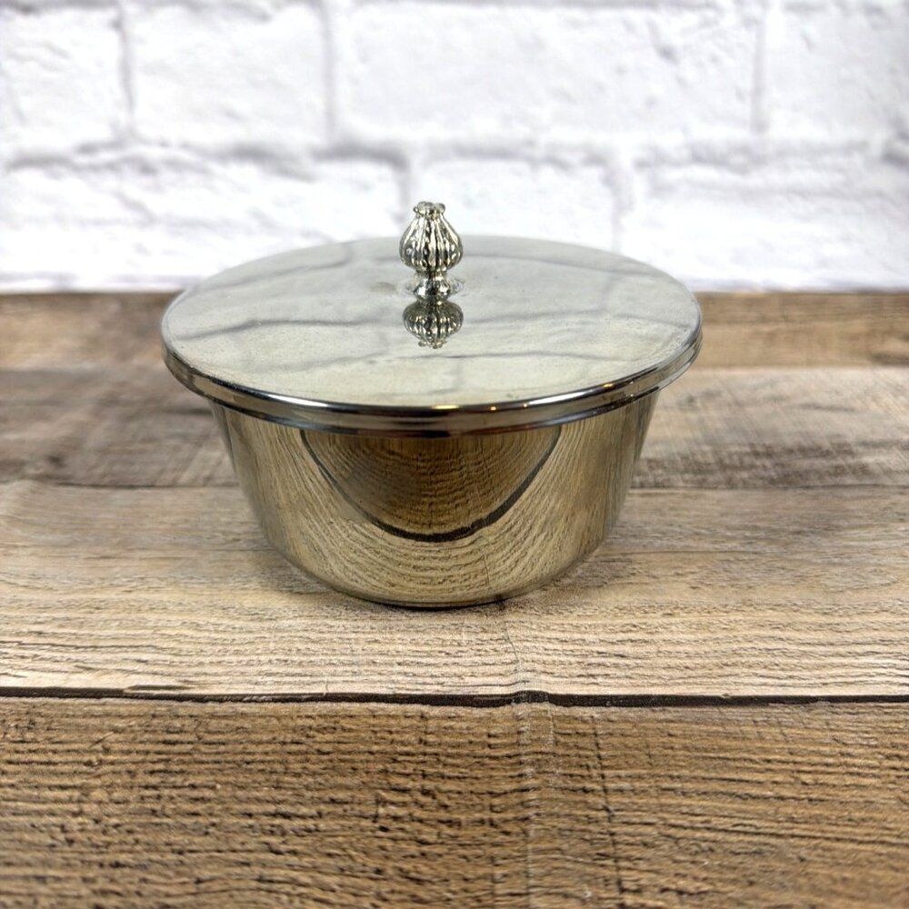 Vintage MCM 1950s Chrome Plated Round Lidded Butter Margarine Dish Serving Bowl - Picture 10 of 10